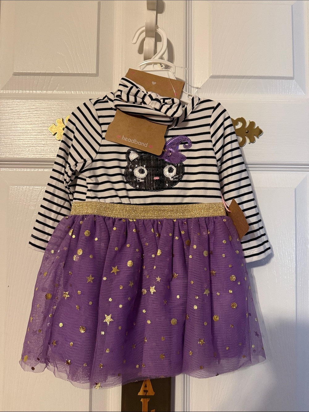 Young Hearts baby girl Halloween dress, matching underpants and headband; 3-6M
